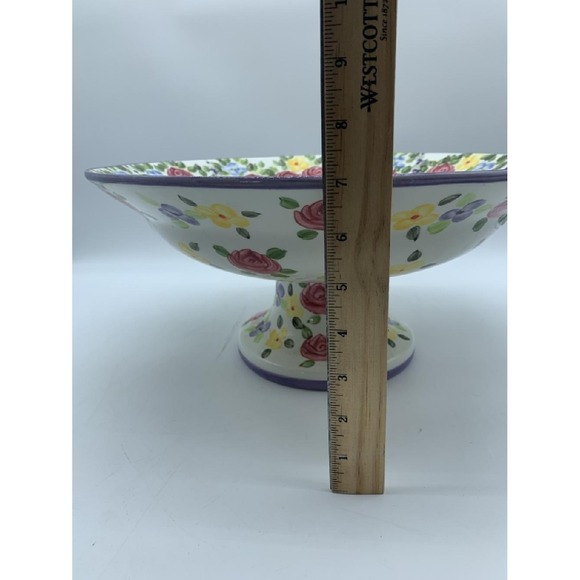 Don Swanson TableTops Unlimited Hand Painted Chintz Pedestal Fruit Bowl Vintsge - Picture 5 of 9